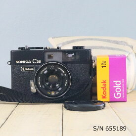 【整備済】【保証付 】　コニカ　KONICA C35 Flashmatic　ブラック　S/N 655189（ケース・フイルム付セット）　フィルムカメラ　フイルムカメラ　【中古】