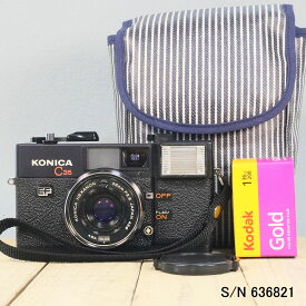 【整備済】【保証付 】　コニカ　KONICA C35 EF　S/N 636821（ケース・フイルム付セット）　フィルムカメラ　フイルムカメラ　【中古】