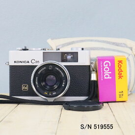 【整備済】【保証付 】　コニカ　KONICA C35 E&L　S/N 519555（ケース・フイルム付セット）　フィルムカメラ　フイルムカメラ　【中古】