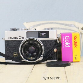 【整備済】【保証付 】　コニカ　KONICA C35 E&L　S/N 683791（ケース・フイルム付セット）　フィルムカメラ　フイルムカメラ　【中古】