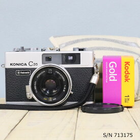 【整備済】【保証付 】　コニカ　KONICA C35 Flashmatic　S/N 713175（ケース・フイルム付セット）　フィルムカメラ　フイルムカメラ　【中古】