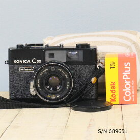 【整備済】【保証付 】　コニカ　KONICA C35 Flashmatic　ブラック　S/N 689651（ケース・フイルム付セット）　フィルムカメラ　フイルムカメラ　【中古】