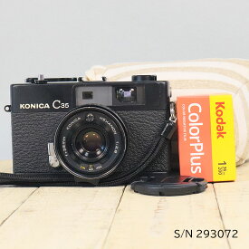 【整備済】【保証付 】　コニカ　KONICA C35　ブラック　S/N 293072（ケース・フイルム付セット）　フィルムカメラ　フイルムカメラ　【中古】