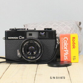 【整備済】【保証付 】　コニカ　KONICA C35　ブラック　S/N 511973（ケース・フイルム付セット）　フィルムカメラ　フイルムカメラ　【中古】
