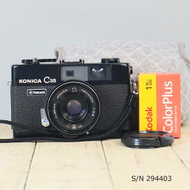 【整備済】【保証付 】　コニカ　KONICA C35 Flashmatic　ブラック　S/N 294403（ケース・フイルム付セット）　フィルムカメラ　フイルムカメラ　【中古】