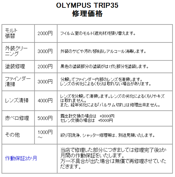 楽天市場】カメラ修理申込 OLYMPUS TRIP35 : ミーナ