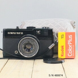【整備済】【保証付 】　オリンパス　OLYMPUS TRIP 35　ブラック　S/N 480874（ケース・フイルム付セット）　フィルムカメラ　フイルムカメラ　【中古】