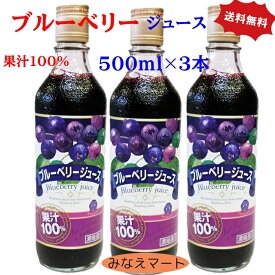 ブルーベリージュース【500ml×3本】果汁100％ 濃縮還元 無添加【送料無料】野田ハニー 果実飲料 フルーツ ジュース 贈り物 内祝い ギフト 【北海道,沖縄は2セットで送料無料】