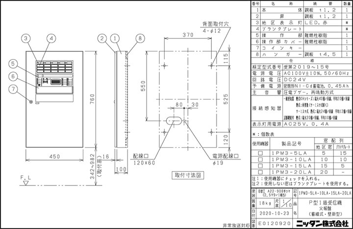 楽天市場】受信機 P型1級（蓄積式） 15回線 壁掛型 （非常放送対応 