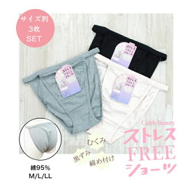 サイズ別3枚SET BK/PK/GY ふんどしショーツ 吸汗性 解放感 ゆるい リラックス ゆるリラ 女性用 大きいサイズ 締め付けない ショーツ 綿 レディース アンダーウェア 下着 パンツ カジュアル 大人 綿混 コットン混