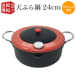 中央産業 揚げま専科 温度計付天ぷら鍋 24cm AGM-30( ガスコンロ専用 直火 温度計付 フード付 フタ 蓋付 両手鍋 揚げ物 フライ 日本製 )