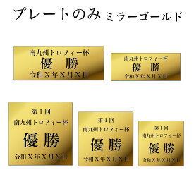 プレートのみ ミラーゴールド黒文字 既製アルミプレート 金 【レーザー彫刻名入れ】【メール便対応】 表彰 トロフィー 優勝 カップ メダル 再利用 交換 ネームプレート 銘鈑 銘板 名入れ その他使い方はいろいろ 南九州トロフィー