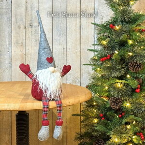 北欧風 トムテ フェルト サンタスタンド 高さ約57.5cm|長い白ひげととんがり帽子が特徴のクリスマス人形 置物 インテリア飾り