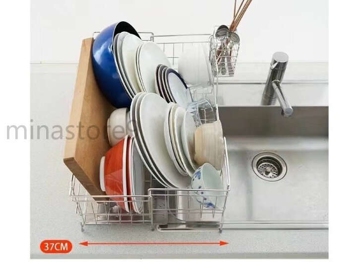 Kaderron スライド伸縮式 水切りラック2段式 箸置き付き 包丁入れ 3連  