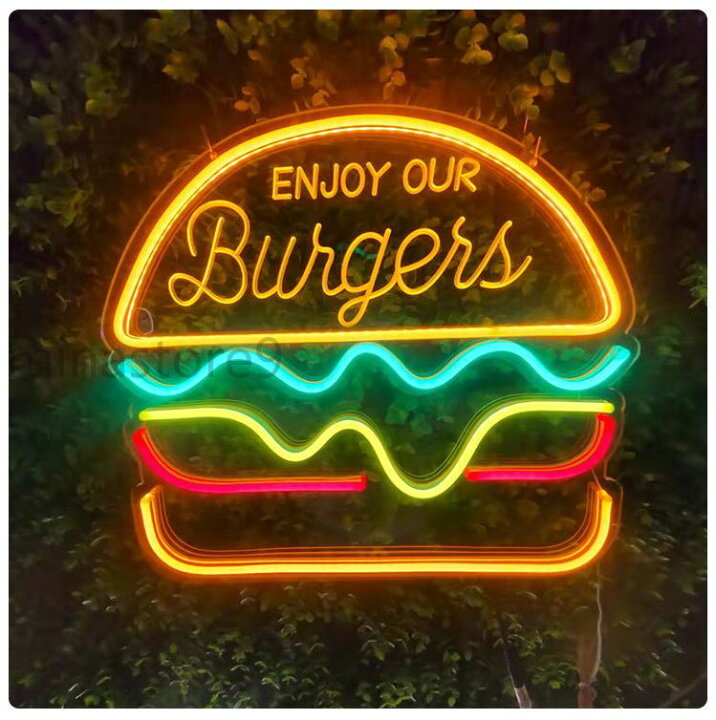 楽天市場】ハンバーガーネオンサイン LEDネオンライト 壁掛けburger店 