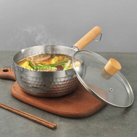 雪平鍋 3サイズから選べ おしゃれ ステンレス製 ガス火・IH対応 ラーメン鍋 軽くて使いやすい 片手鍋 行平鍋 なべ 小鍋 蓋付き 1人食 2人食 3人食 木柄 槌目行平鍋 両側注ぎ口 味噌汁用の鍋 目盛り付き 飲食店/ラーメン店