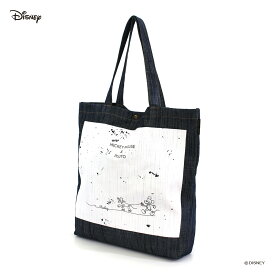 P10倍実施中！ ディズニー キャンバス デニム トートバッグ A4 肩掛け ノートPC 背面ポケット キャラクター グッズ 帆布 通勤 通学 カジュアル バッグ 習い事 買い物 鞄 かばん サブバッグ エコバッグ 可愛い お洒落 DISNEY シフレ 6009P