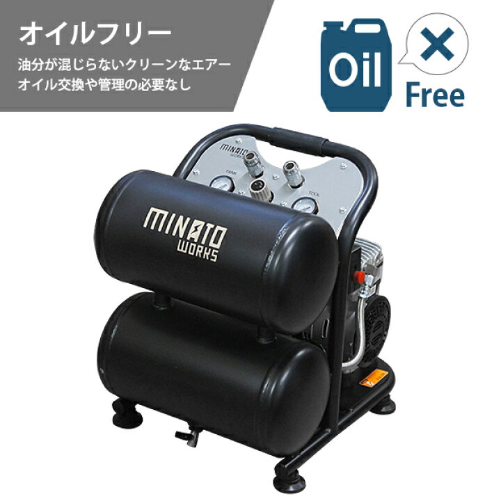 楽天市場 ミナト エアーコンプレッサー 静音オイルレス型 Cp si 100v 容量l エアコンプレッサー ミナト電機工業