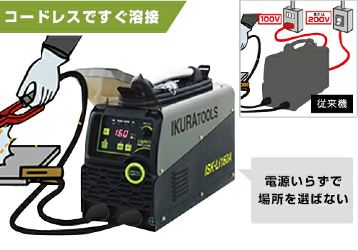 楽天市場 イクラ ポータブルバッテリー溶接機 ライトアーク Isk Li160a 育良精機 充電式 ミナト電機工業