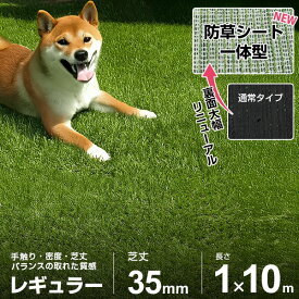 訳あり品特価★人工芝 防草シート 一体型 1m×10m ロール レギュラー仕様 (芝丈35mm/つや消し仕様) AT-RG351-110 [人工芝 芝生 FIFA認定工場 マット 艶消し]