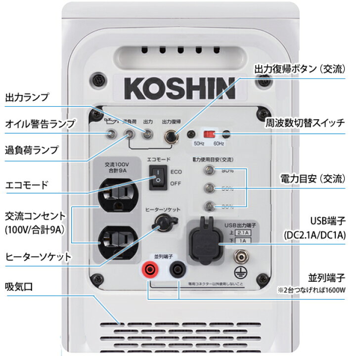 楽天市場】工進 カセットガス式 インバーター 発電機 GV-9ig (単品 