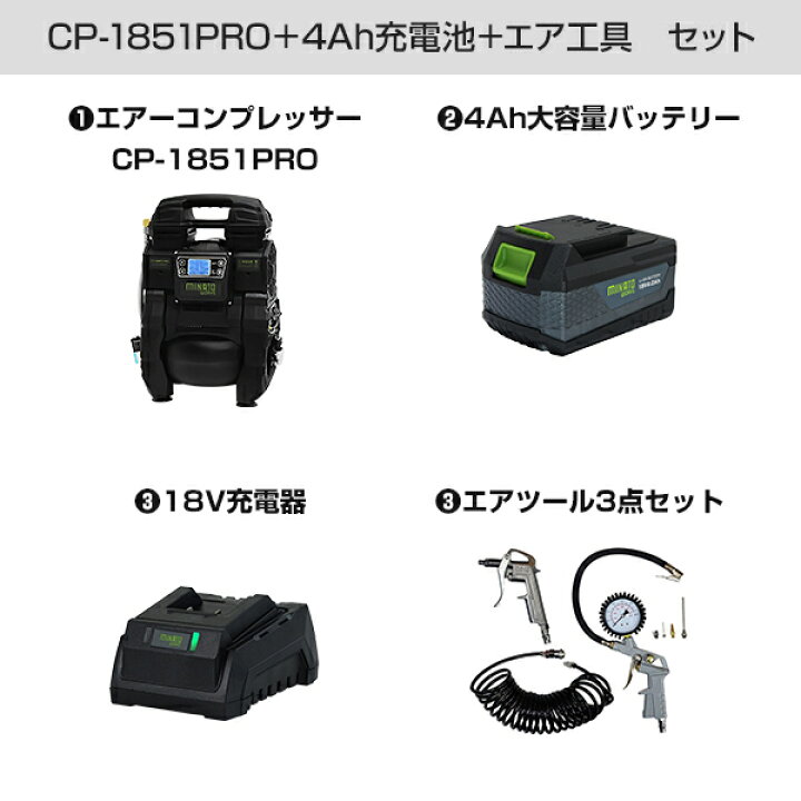 楽天市場】ミナト エアーコンプレッサー CP-1851PRO (充電式＆100V 