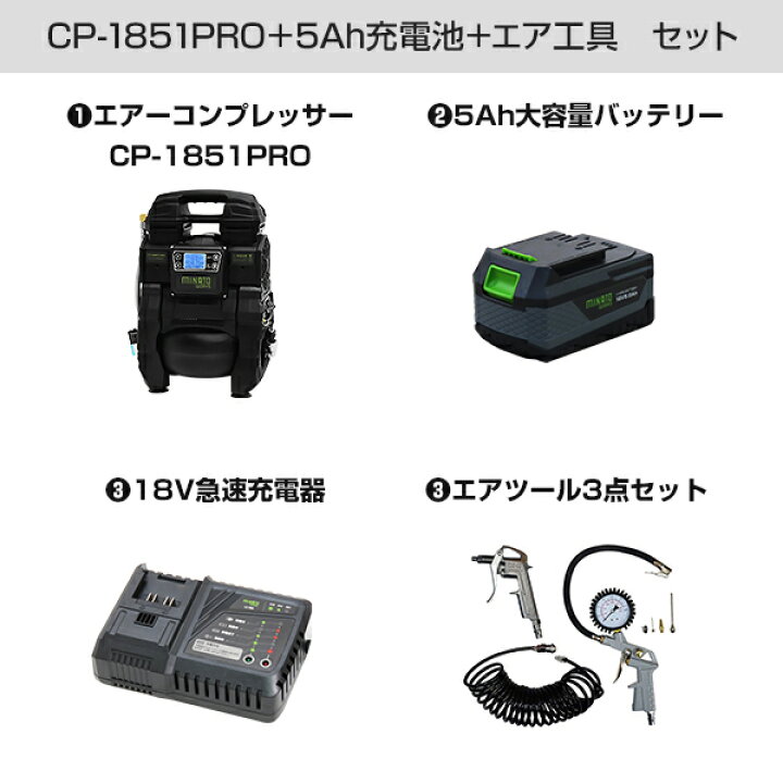 楽天市場】ミナト エアーコンプレッサー CP-1851PRO (充電式＆100V 
