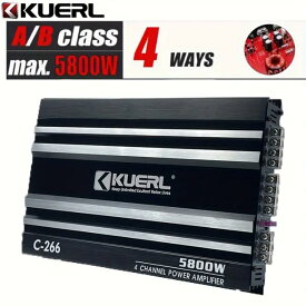 KUERL 4 チャンネル AB クラス 12V カーアンプ、5800 ワットパワーステレオアンプ、サブウーファーとスピーカーを駆動するカーオーディオアンプ