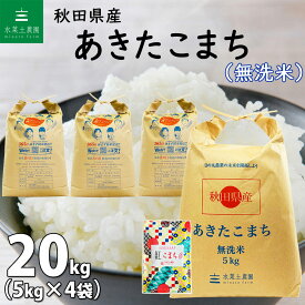 【無洗米】秋田県産 あきたこまち 20kg（5kg×4袋）令和5年産 古代米お試し袋付き