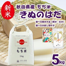新米！秋田県産 農家直送 きぬのはだ もち米 5kg 令和7年産 選べる精米方法 選べるお試し袋付き