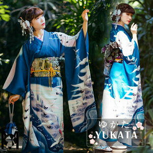 着物 セット レディース ブルー 浴衣 可愛い 高校生 浴衣 大人 女性 浴衣 中学生 ゆかた 花火 花柄 青 鳥 ゆかた 上品 女の子 浴衣 作り帯 セット リボン 振り袖 春 夏 浴衣セット 大きいサイズ