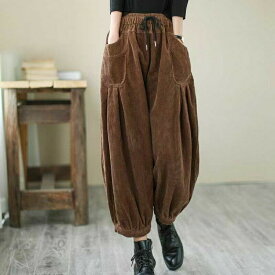 コーデュロイパンツ レディース ワイド パンツ レディースワイドパンツ ポケット レディースパンツ秋冬 シンプル 大人カワイイ 大きいサイズ レトロ風 バルーンパンツレディース おしゃれ コーデュロイ 秋冬 ゆったり カジュアル 冬 無地 シンプル ワイド SLTC079(M-2XL)
