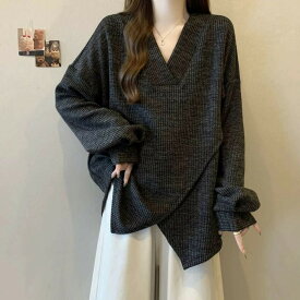 トレーナー レディース トップス レディーストップス Vネック 無地 シンプル レディース洋服 普段着 大きいサイズ リブ 春秋 秋服 春服 長袖 ゆったり 体型カバー カジュアル 大人 可愛い LUFA262(3色M-3XL)