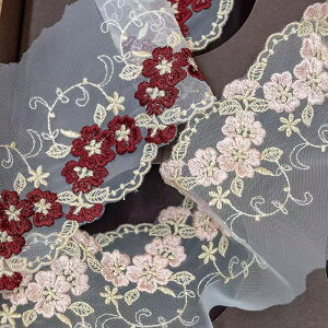 レースリボン 花柄 ハンドメイド ビーズ付き 手芸 手作り ウェディングドレスパーツ 刺繍 手芸用品 手芸 小物 チュールレース 刺繍リボン かわいい 可愛い 材料 手芸材料 刺繍 レース 生地