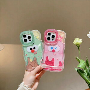 iPhone ケース キャラクター クリア アイスクリーム ウェーブ うねうね かわいい 韓国 おもしろ ピンク 緑 カバー 耐衝撃 xs 11 12 pro max