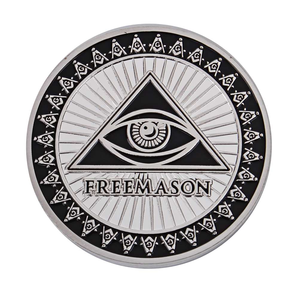 秘密結社 フリーメイソン コイン Freemasonry 保存用 記念 シルバー 黒 【送料無料】ctr-d38 | mind1（マインド・ワン）