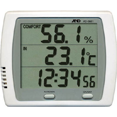 第一ネット 生産加工用品 計測機器 温度計 湿度計 エー アンド デイ 時計付き温湿度計 Ｄ AD5681 お見舞い Ａ