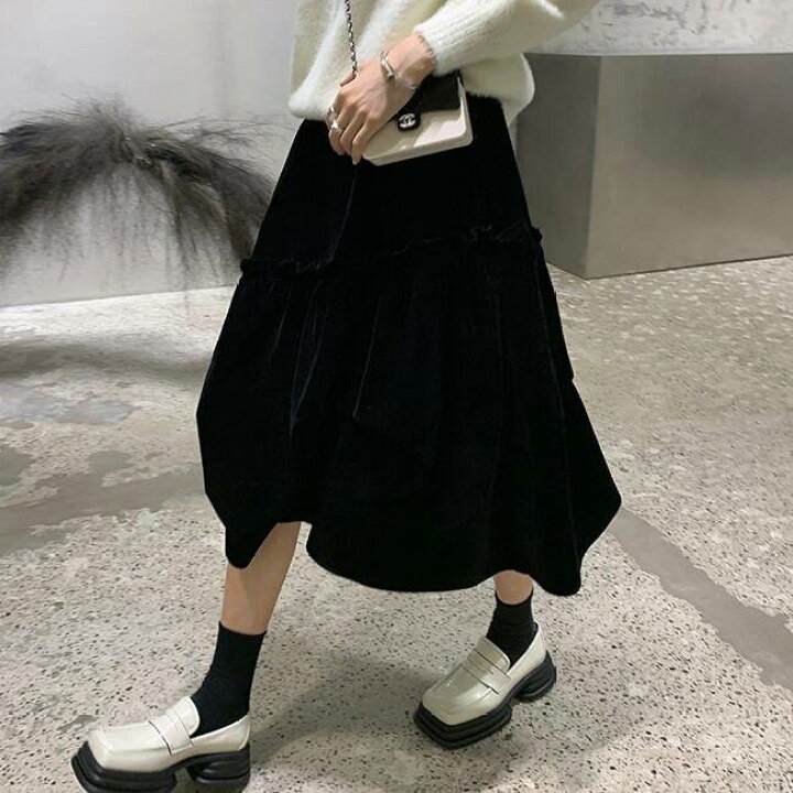 楽天市場】レディース ベロアスカート ティアードスカート フレア  