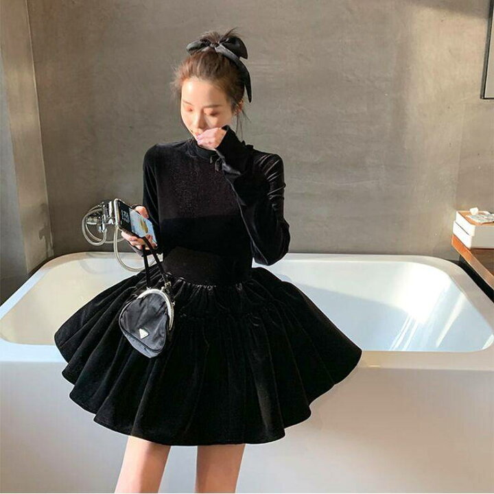 楽天市場】レディース ベロアワンピース ミニドレス フレアワンピース  