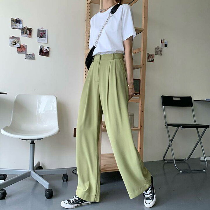 楽天市場】4color レディース ハイウエストタックストレートワイド 