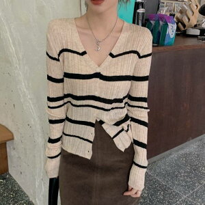 5color レディース トップス ニット ニットカーディガン リブ リブ素材 リブニット Vネック ボーダー 長そで 長袖 タイト フィット感 フィット ストレッチ 伸縮性 キュート ガーリー おしゃれ