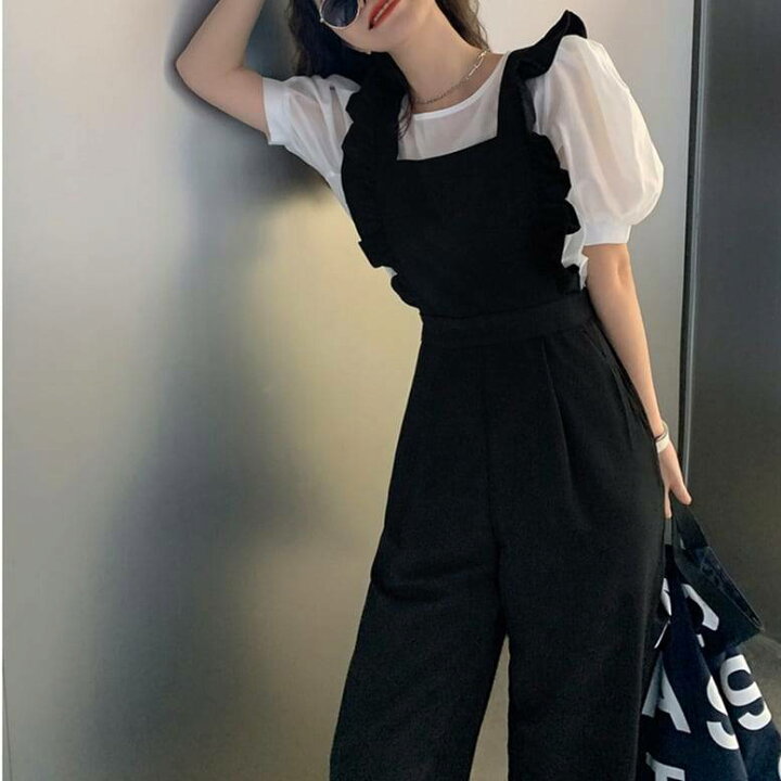 楽天市場】レディース フリルショルダーサロペットパンツ 