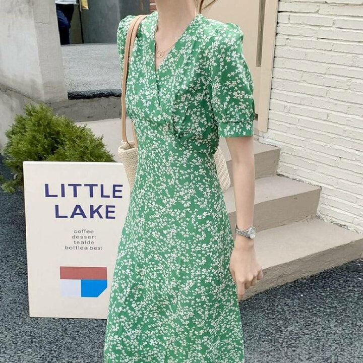 楽天市場】レディース カシュクール小花柄ワンピース ロング丈  