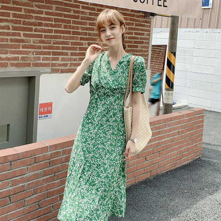 楽天市場】レディース カシュクール小花柄ワンピース ロング丈 