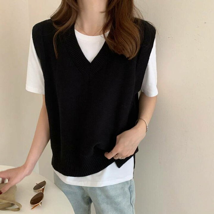 楽天市場】レディース ベスト ニット Vネック プルオーバー ジレ 