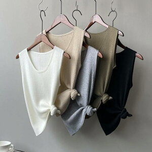 5color レディース リブニットタンクトップ トップス インナー タンクトップ キャミソール ノースリーブ リブニット カットソー 袖なし ラウンドネック リブ 白 灰色 緑 黒 ホワイト ベージュ