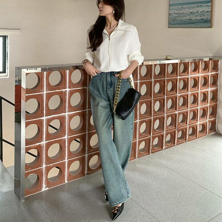 楽天市場】2color レディース 襟付きジップシャツ トップス シャツ  