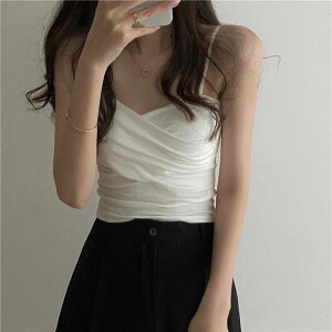 5color レディース フロントクロスキャミソール リブニット クロス ビスチェ トップス カットソー タンクトップ インナー 袖なし ノースリーブ スリム ホワイト イエロー グレー ボルドー ブ