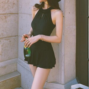 スイムウェア 水着 オールインワン ワンピース ホルターネック フリル スカート スカートフリル バックシャン シック スタイリッシュ きれいめ 体型カバー 華奢見せ ヘルシー 春夏 春 夏 マ