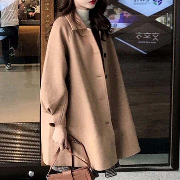 楽天市場】2color タック袖ステンカラーコート スリーブボリューム 